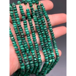 Каменные бусины, Малахит, огранка, рондель, 3х4 мм, длина нити 38 см