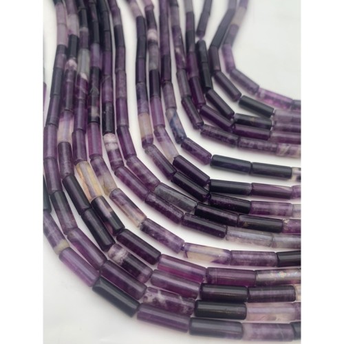 Каменные бусины, Аметист с полосками, трубочки, 13х4 мм, длина нити 38 см