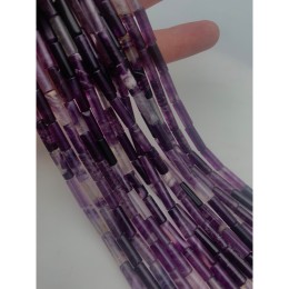 Каменные бусины, Аметист с полосками, трубочки, 13х4 мм, длина нити 38 см