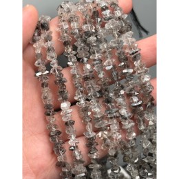 Каменные бусины, "Херкимерский алмаз", (Двухвершинный кристалл горного хрусталя), с включениями, размер ~8-10х3 мм, длина нити 38 см