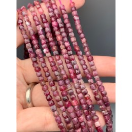 Каменные бусины, Турмалин, ярко розовый, Рубеллит, кубик огранка, 4х4 мм, длина нити 38 см