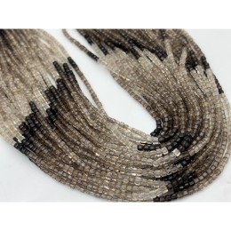 Каменные бусины, Раухтопаз, Дымчатый Кварц, кубик, зеркальная огранка, 2,5х2,5 мм, длина нити 38 см