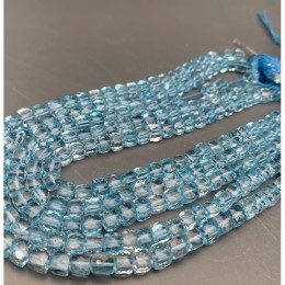 Каменные бусины, Топаз, голубой, экстра люкс, кубик, огранка, размер ~6,5 мм, длина нити 25 см
