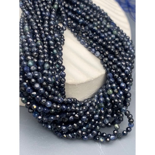 Каменные бусины, Сапфир, Корунд, люкс, шарик огранка, 3 мм, длина нити 38 см