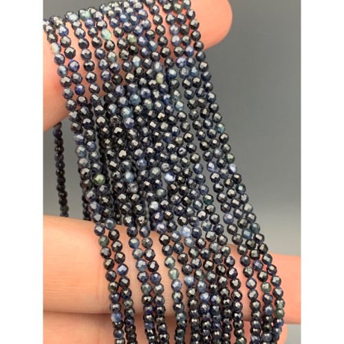 Каменные бусины, Сапфир, Корунд, люкс, шарик огранка, 3 мм, длина нити 38 см