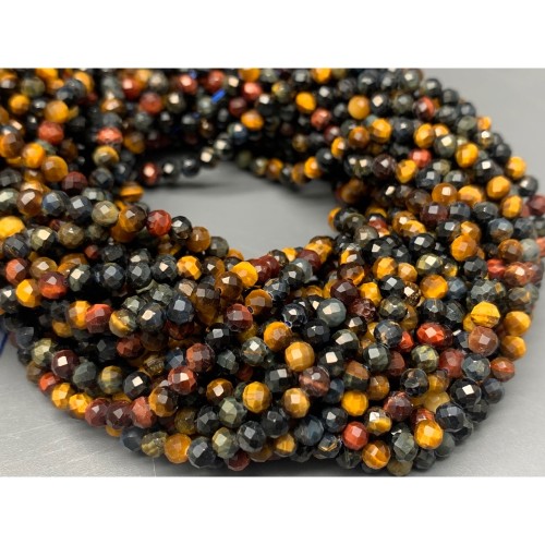 Каменные бусины, Глазковый микс ( Тигровый глаз, бычий глаз, соколиный глаз), 4 мм, шарик гладкий, нить 38 см