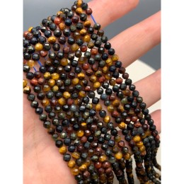Каменные бусины, Глазковый микс ( Тигровый глаз, бычий глаз, соколиный глаз), 4 мм, шарик огранка, нить 38 см