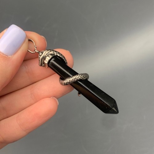 Подвеска, Обсидиан, маятник, кристалл, змея, размер 43х8 мм