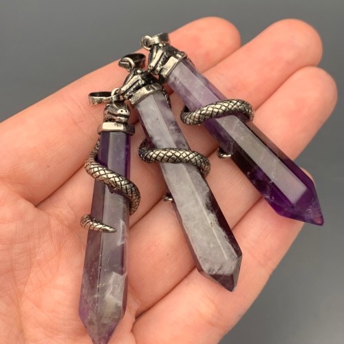 Подвеска, Аметист, маятник, кристалл, змея, размер 43х8 мм