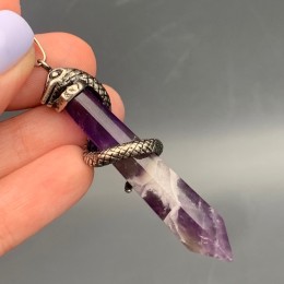 Подвеска, Аметист, маятник, кристалл, змея, размер 43х8 мм