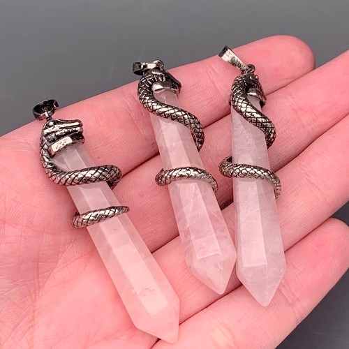 Подвеска, Розовый кварц, маятник, кристалл, змея, размер 43х8 мм