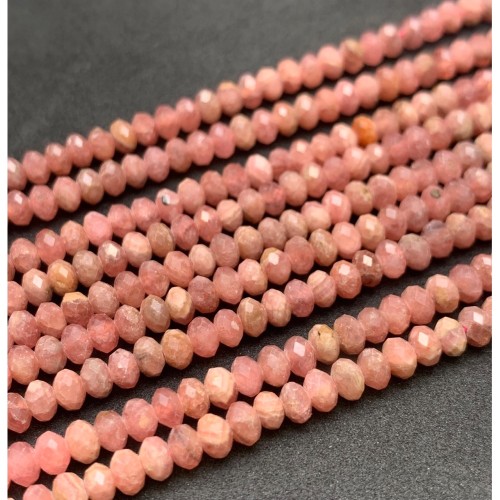 Каменные бусины, Родохрозит, люкс, рондель огранка, 3х4,5 мм, длина нити 38 см