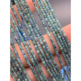 Каменные бусины, Турмалин голубой, кубик, ювелирная огранка, 2х2 мм, длина нити 38 см