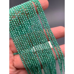 Каменные бусины, Цирконий кубический, (т.н. Циркон), зеленый мятный кристалл, шарик огранка, 2 мм, длина нити 38 см