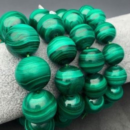 Каменные бусины, Малахит (Конго), люкс, шарик гладкий, 18 мм, длина нити 19 см, 11 бусин