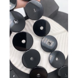 Каменные бусины, Агат черный, т.н. "Оникс", люкс, круглые, плоские, 25x3 мм, 16 шт. на нити, длина 38 см