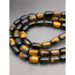 Каменные бусины, Тигрово-соколиный глаз, бочонок, фриформы, 8х12 мм, длина нити 38 см, 33 бусины на нити