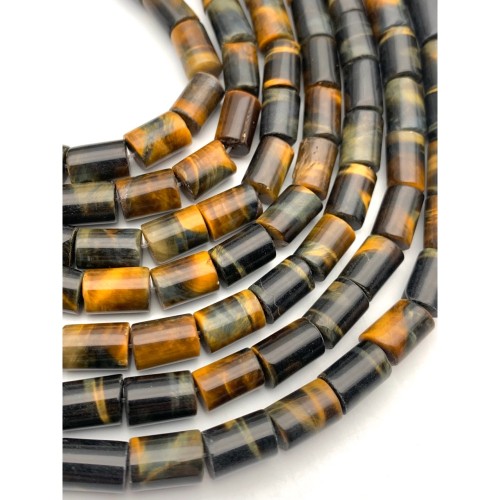 Каменные бусины, Тигрово-соколиный глаз, столбик гладкий, фриформы, 8х12 мм, длина нити 38 см, 33 бусины на нити