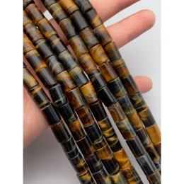 Каменные бусины, Тигрово-соколиный глаз, столбик гладкий, фриформы, 8х12 мм, длина нити 38 см, 33 бусины на нити