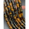 Каменные бусины, Тигрово-соколиный глаз, столбик гладкий, фриформы, 8х12 мм, длина нити 38 см, 33 бусины на нити