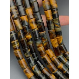 Каменные бусины, Тигрово-соколиный глаз, столбик гладкий, фриформы, 8х12 мм, длина нити 38 см, 33 бусины на нити