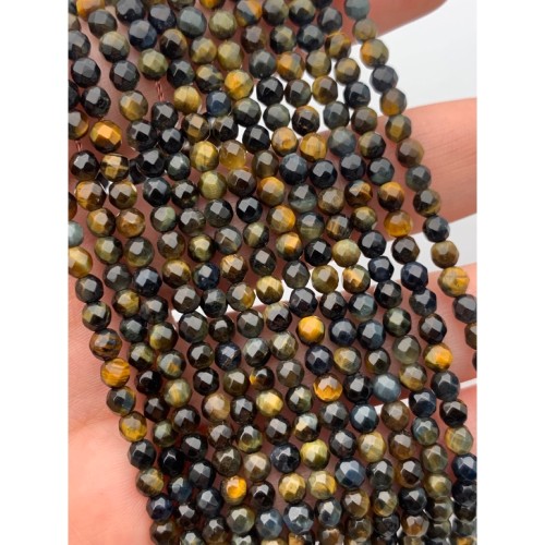 Каменные бусины, Тигрово-соколиный Глаз, шарик огранка 4 мм, длина нити 38 см