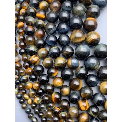 Каменные бусины, Тигрово-соколиный глаз, люкс, качество 2А, шарик гладкий, размер 6 мм, длина нити 38 см