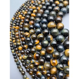 Каменные бусины, Тигрово-соколиный глаз, люкс, качество 2А, шарик гладкий, размер 6 мм, длина нити 38 см