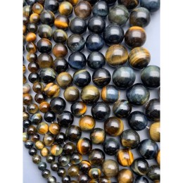 Каменные бусины, Тигрово-соколиный глаз, люкс, качество 2А, шарик гладкий, размер 8 мм, длина нити 38 см