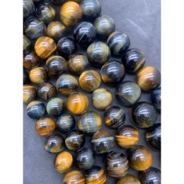Каменные бусины, Тигрово-соколиный глаз, люкс, качество 2А, шарик гладкий, размер 12 мм, длина нити 38 см