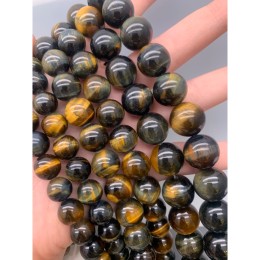 Каменные бусины, Тигрово-соколиный глаз, люкс, качество 2А, шарик гладкий, размер 12 мм, длина нити 38 см