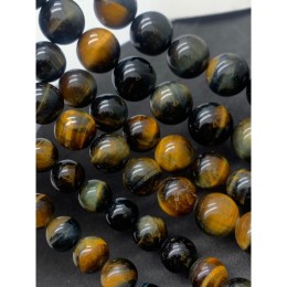 Каменные бусины, Тигрово-соколиный глаз, люкс, качество 2А, шарик гладкий, размер 12 мм, длина нити 38 см