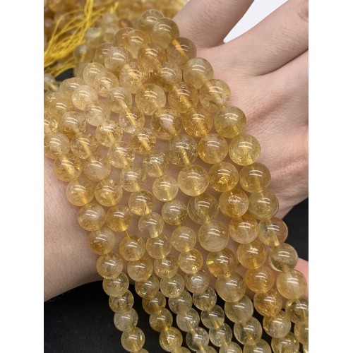 Каменные бусины, Цитрин, качество А, шарик гладкий, 10 мм, длина нити 19 см
