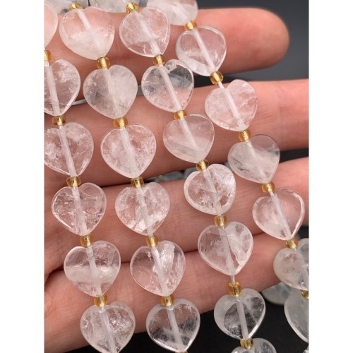 Каменные бусины, Горный хрусталь, огранка, сердечки 12х5 мм, длина нити 17 см