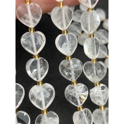 Каменные бусины, Горный хрусталь, огранка, сердечки 12х5 мм, длина нити 17 см