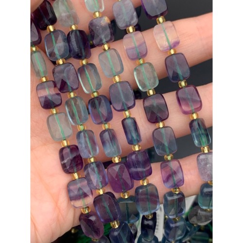 Каменные бусины, Флюорит полихромный, прямоугольник, огранка, 10х8х4,5 мм, длина нити 38 см