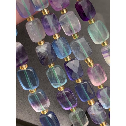 Каменные бусины, Флюорит полихромный, прямоугольник, огранка, 10х8х4,5 мм, длина нити 38 см