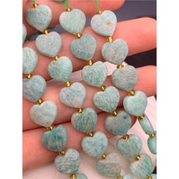 Каменные бусины, Амазонит, огранка, сердечки, 12х4,5 мм, длина нити 19 см