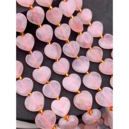 Каменные бусины, Розовый Кварц, огранка, сердечки, 12х4,5 мм, длина нити 18,5 см