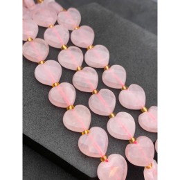 Каменные бусины, Розовый Кварц, огранка, сердечки, 12х4,5 мм, длина нити 18,5 см