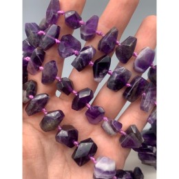 Каменные бусины, Аметист, огранка, фриформы, размер 15-18 мм, длина нити 38 см