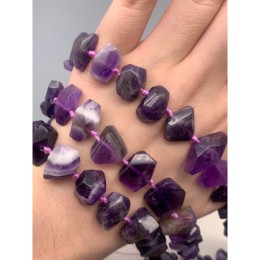 Каменные бусины, Аметист, огранка, фриформы, размер 15-18 мм, длина нити 38 см