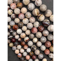 Каменные бусины, Агат кружевной, (Crazy Agate), люкс, (Бразилия), шарик гладкий, 14-14,5 мм, длина нити 19 см