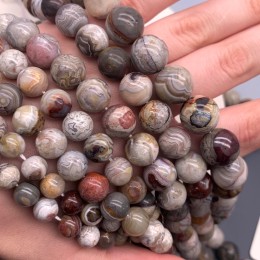 Каменные бусины, Агат кружевной, (Crazy Agate), люкс, (Бразилия), шарик гладкий, 14-14,5 мм, длина нити 19 см