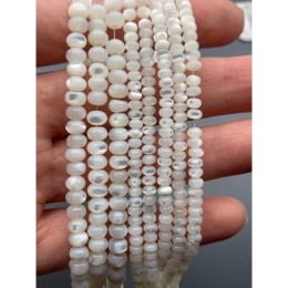 Каменные бусины, Перламутр, белый, бублик, 3х4 мм, длина нити 38 см