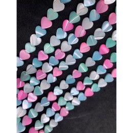 Каменные бусины, Перламутр, "Сердечки", микс НГ2025, тонированный, 8 мм, длина нити 38 см