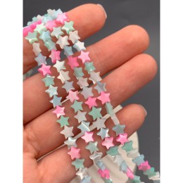 Каменные бусины, Перламутр, "Звездочки", микс НГ2025, тонированный, 6 мм, длина нити 38 см