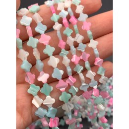 Каменные бусины, Перламутр, "Клевер", микс НГ2025, тонированный, 6 мм, длина нити 38 см