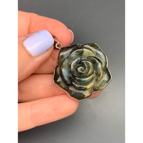 Подвеска, Лабрадор, "Роза", люкс, резная, размер 31х30 мм