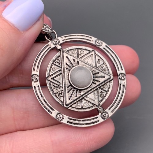 Подвеска, Горный хрусталь, гексаграмма в круге, диаметр 37 мм, цена за 1 шт.